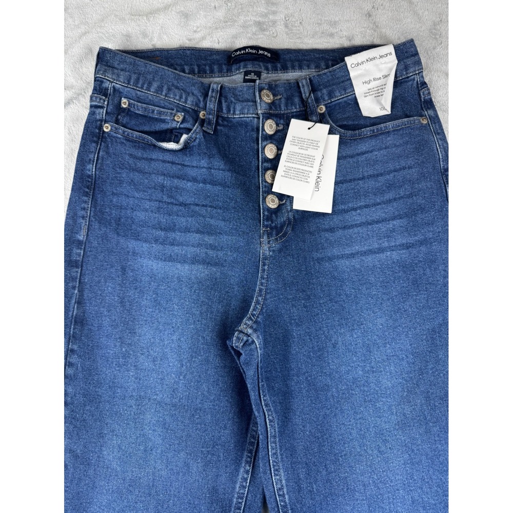 New Calvin Klein 10/30 High Rise Slim Jeans Womens Blue Button Fly Raw Hem - Picture 2 of 11